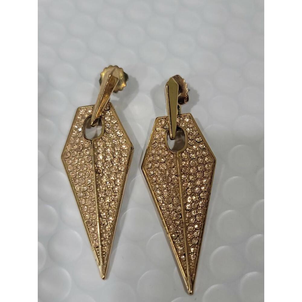 REBECCA MINKOFF BLADE Crystal Earrings in Gold tone EUC - Picture 2 of 5